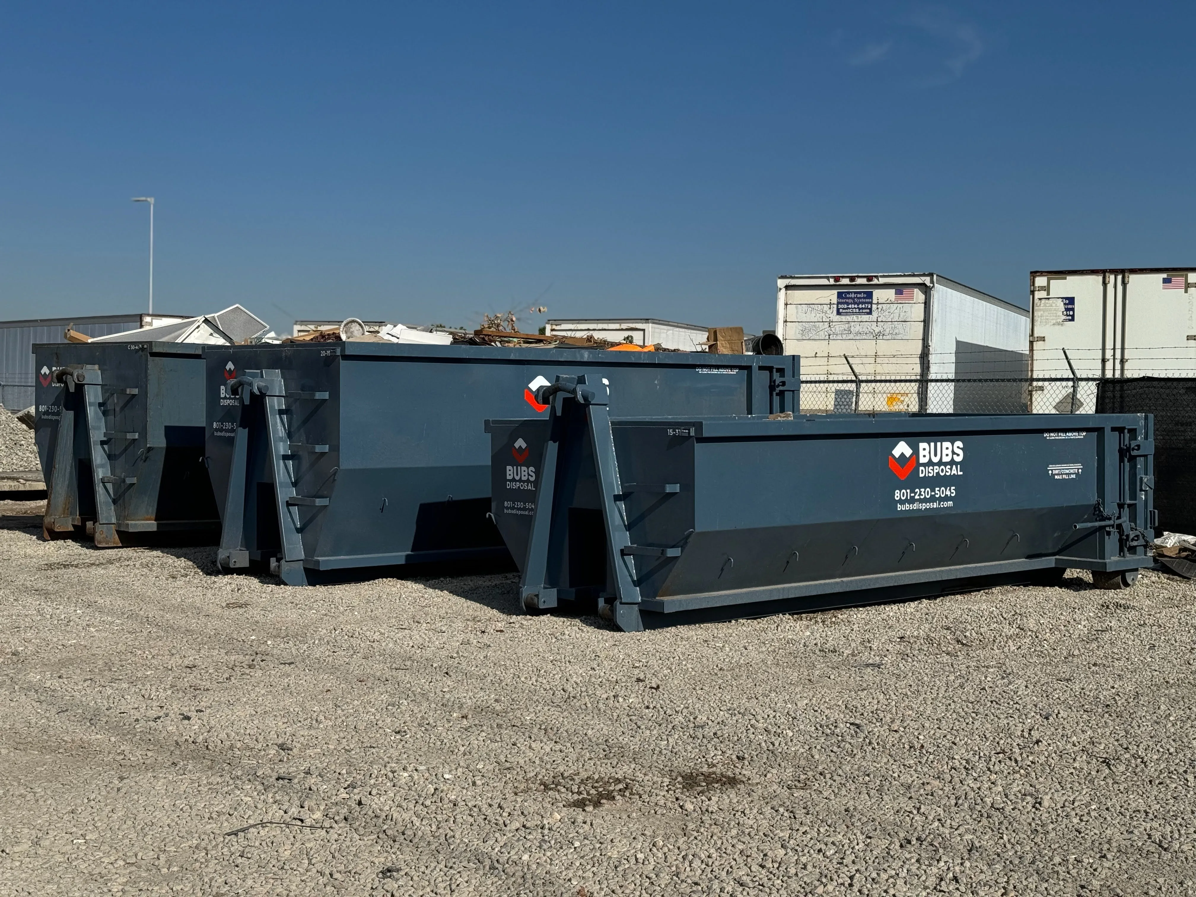 30 yard roll-off dumpsters at Bubs yard