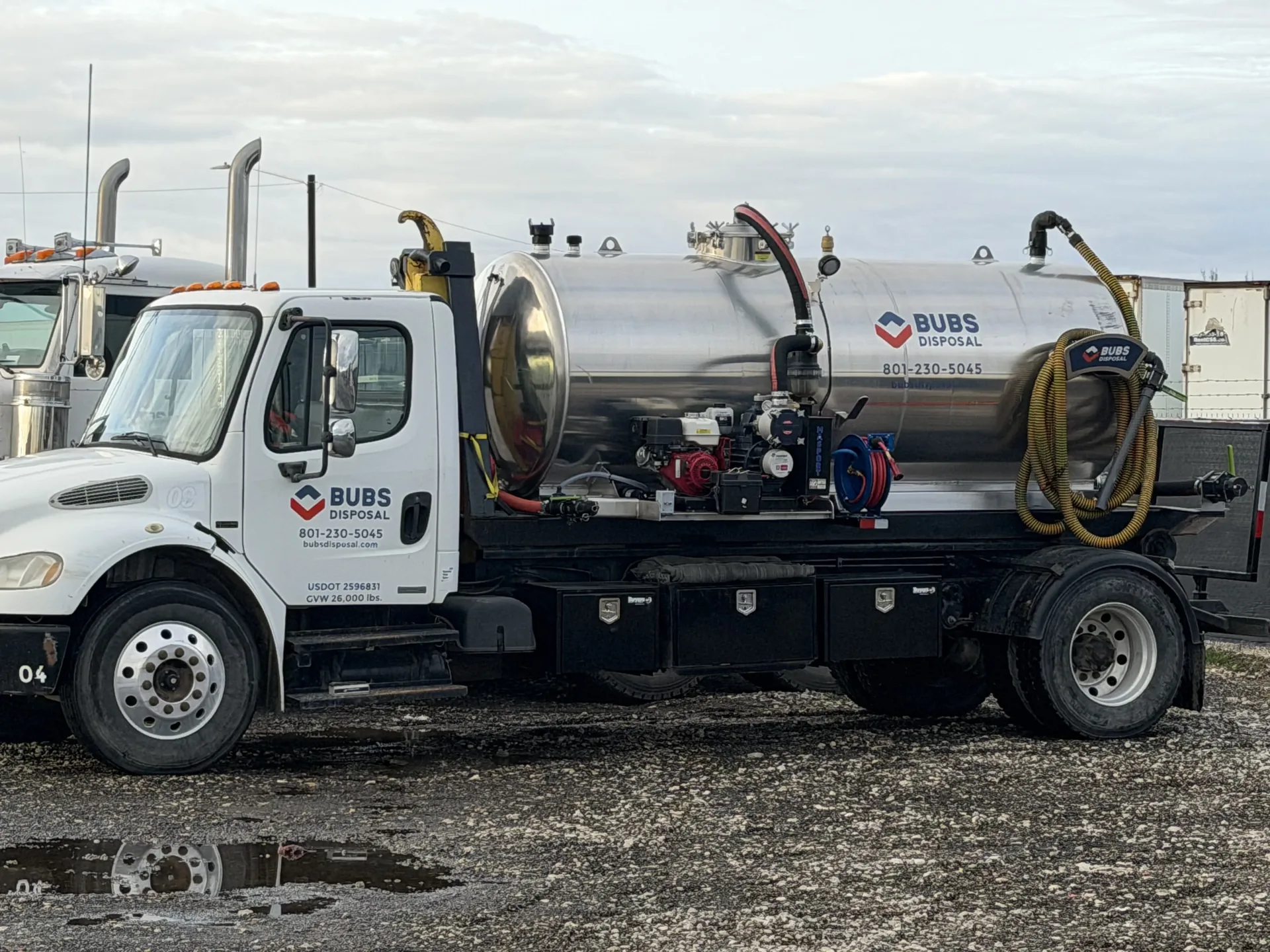 Bubs Disposal vacuum pump truck used for porta potty servicing