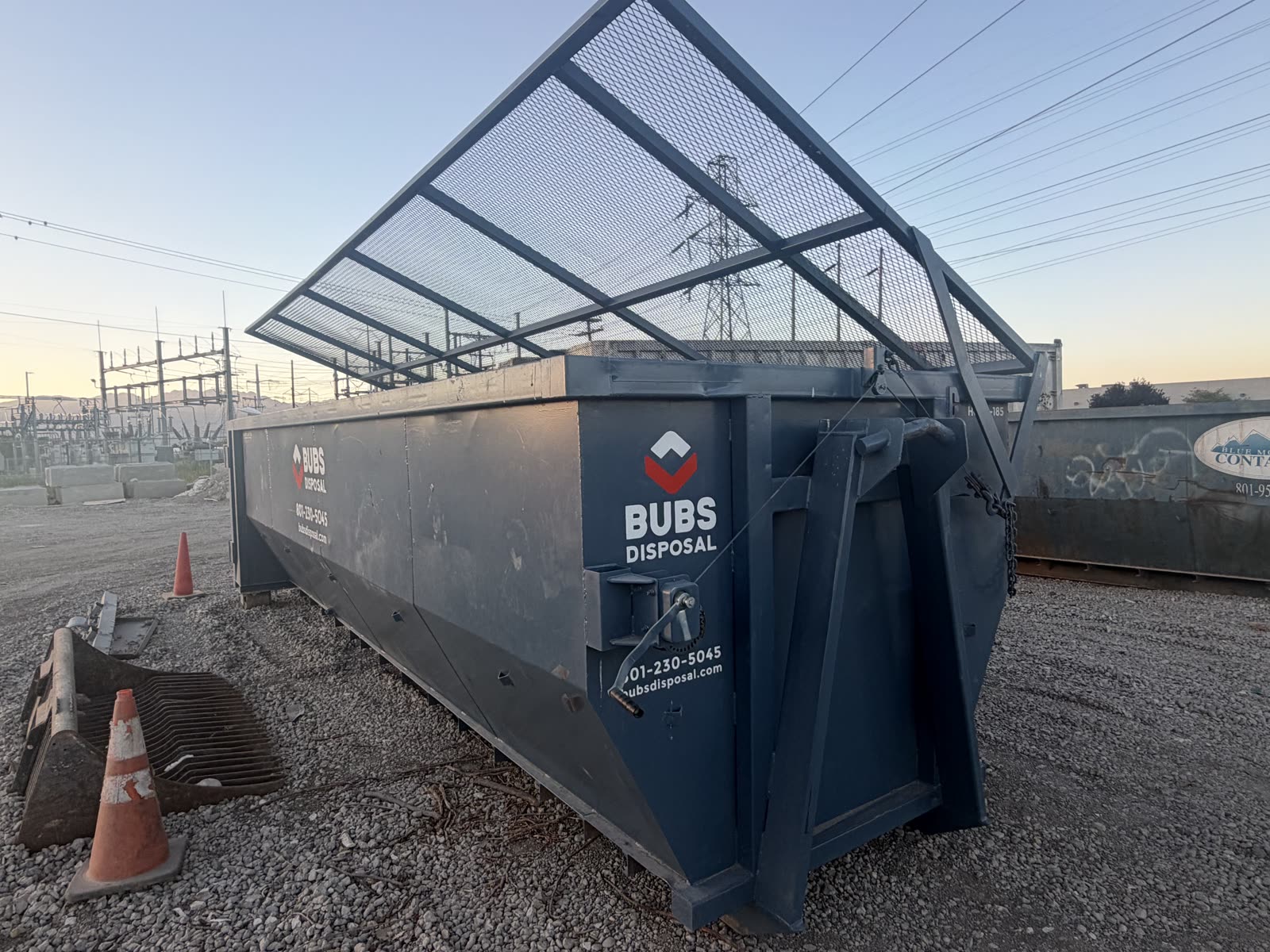 Front view of a Bubs Disposal 30 yard covered dumpster in Salt Lake City